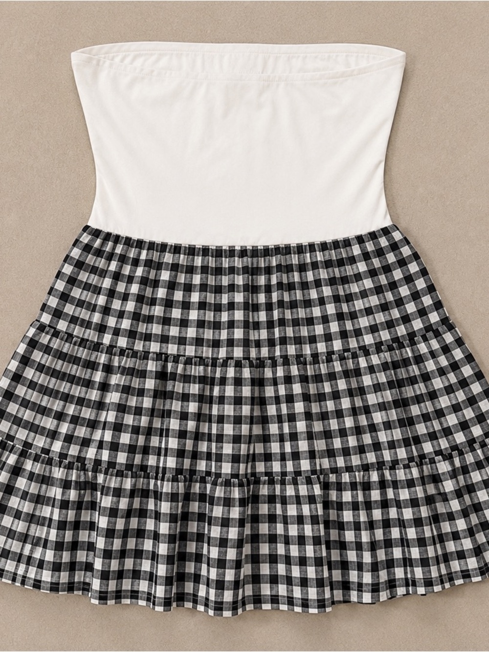 Thirty Thirty Strapless Gingham Tiered Mini Dress Size M Black White NWT - Picture 7 of 17